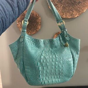 Brahmin Aqua Crocodile-Embossed Shoulder Bag